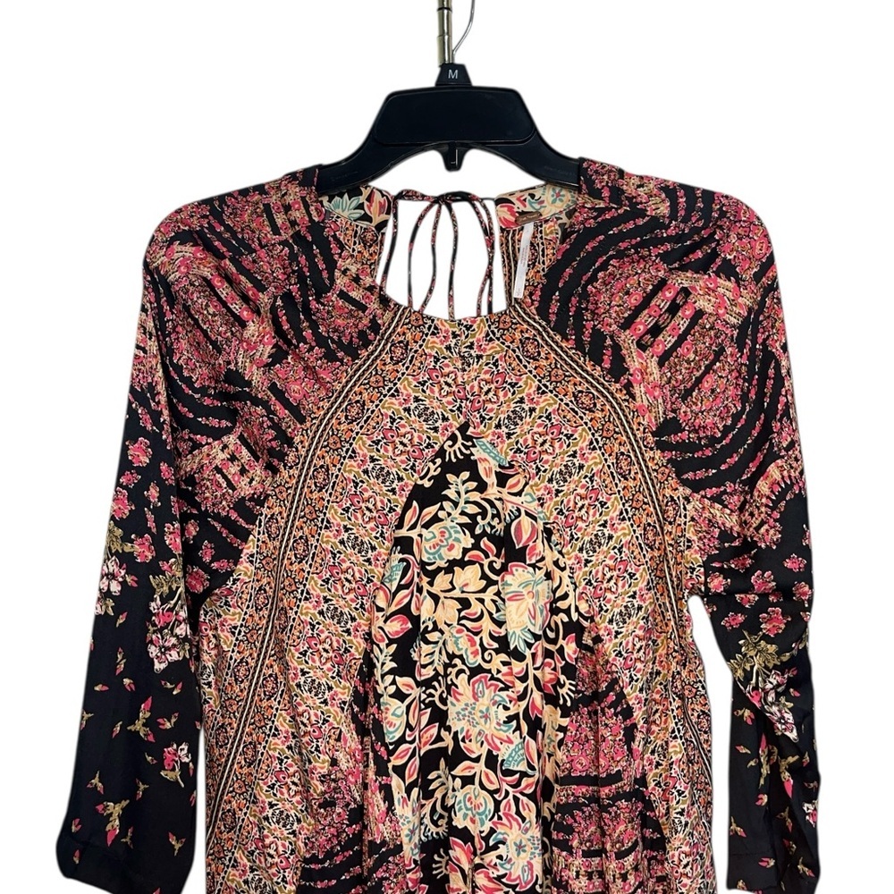 Free People Stevie Black Combo Printed Tunic Dress w/ Flowy Bell Sleeves Size S - Picture 4 of 12
